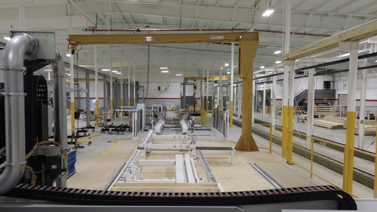 Inside PrimeFab's prefabrication facility, used to help Ontario builders
