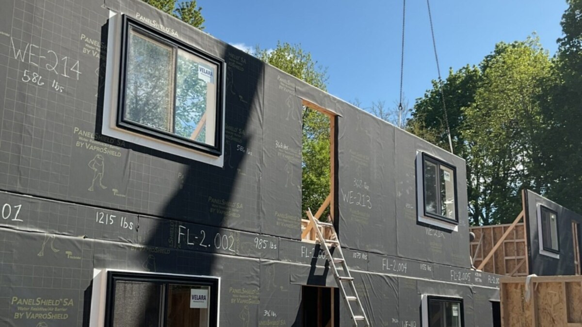 Construction site in Ontario where panelization is being used to reduce time and trades onsite.